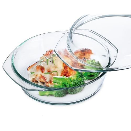 Rundt ovnfad af glas med låg, 18 cm - Simax