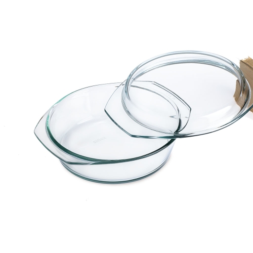 Rundt ovnfad af glas med låg, 23 cm - Simax
