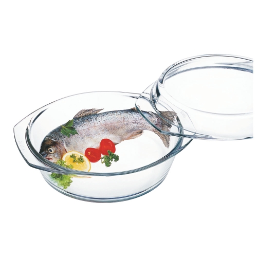 Rundt ovnfad af glas med låg, 25 cm - Simax