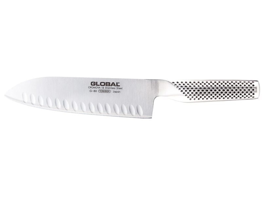 Global G-80 Olivenslebet Santoku kniv, 18 cm