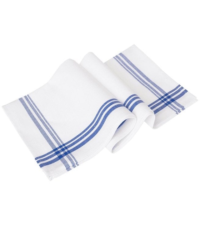 Kokkeforklæde, hvidt med blå striber 50x70cm. 6 pakke.