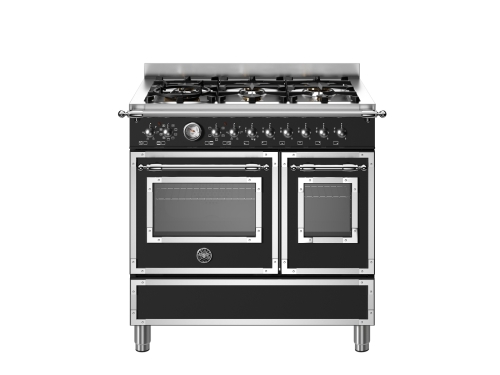 Heritage gaskomfur, 90 cm, 6 brændere, dobbelt ovn, mat sort - Bertazzoni