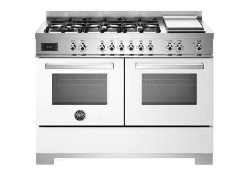 Gasspis Professional, 120 cm, 6 brännare + stekbord, 2 ugnar, Vit - Bertazzoni