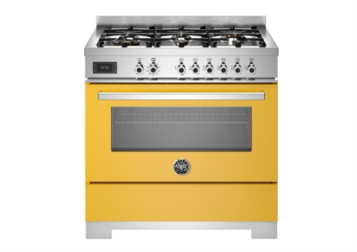 Gasspis Professional, 90 cm, 6 brännare, 1 ugn, Gul - Bertazzoni
