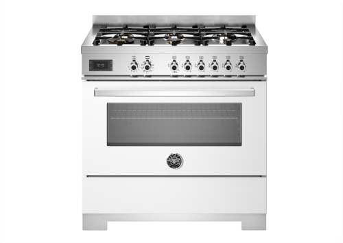 Gasspis Professional, 90 cm, 6 brännare, 1 ugn, Vit - Bertazzoni