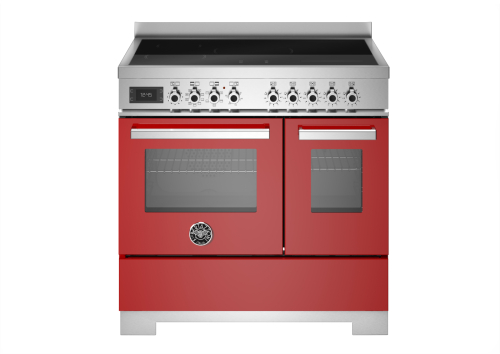 Induktionsspis Professional, 90 cm, 5 zoner, 2 ugnar, Röd - Bertazzoni