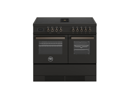 Induktionskomfur med integreret emhætte, Professional, 100 cm, 4 zoner, 2 ovne, Carbonio - Bertazzoni
