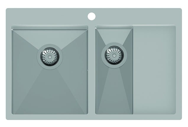 Dobbelt vask i rustfrit stål 780 x 500 mm med hylde til højre
