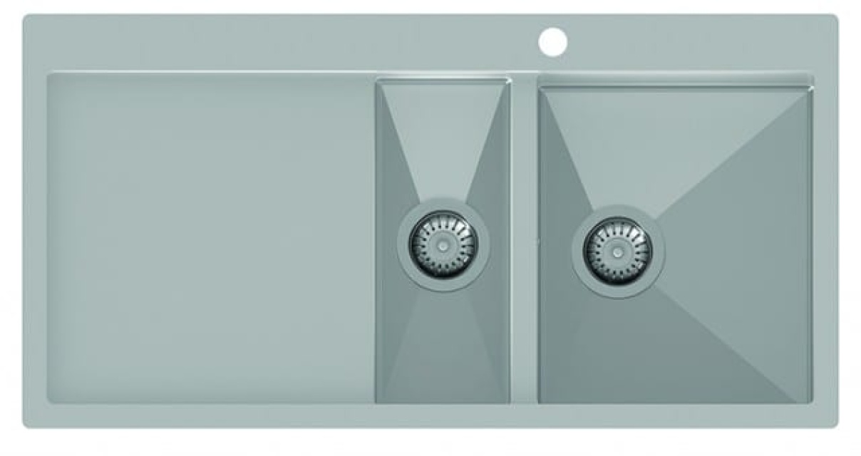 Rustfri dobbeltvask 1000 x 510 mm med hylde til venstre