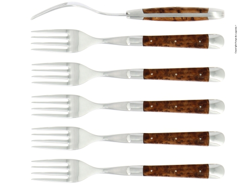 Seks gafler, Tuja-håndtag, poleret, Tradition - Forge de Laguiole