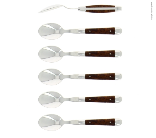 Seks dessertskeer, Tuja-håndtag, poleret, Tradition - Forge de Laguiole