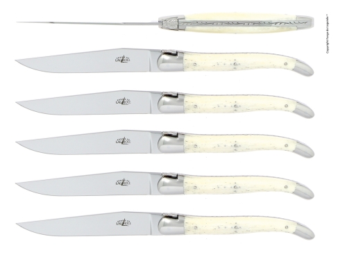 Seks knive, skaft af ben, poleret, Tradition - Forge de Laguiole