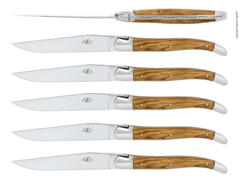Seks knive, håndtag af oliventræ, poleret, Tradition - Forge de Laguiole