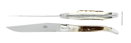 To knive, skaft af hjortetak, poleret, Tradition - Forge de Laguiole