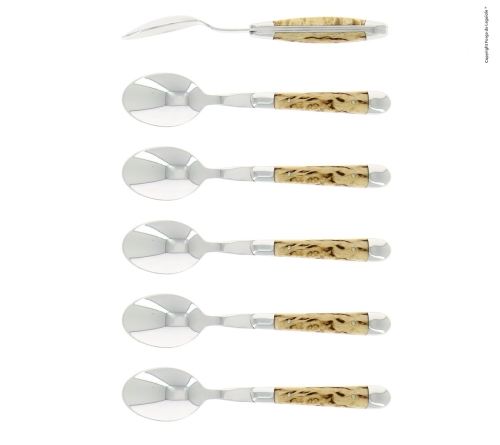 Seks dessertskeer, birkehåndtag, poleret, Tradition - Forge de Laguiole