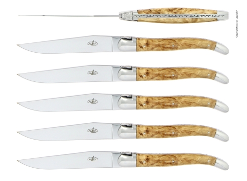 Seks knive, birkehåndtag, poleret, Tradition - Forge de Laguiole