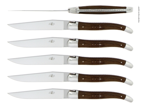 Seks knive, skaft af forstenet eg, poleret, Tradition - Forge de Laguiole