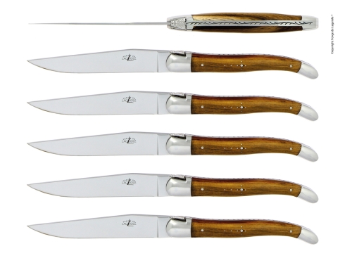 Seks knive, Pistage-håndtag, poleret, Tradition - Forge de Laguiole
