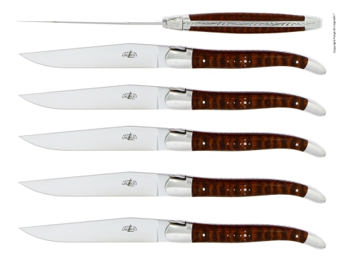 Seks knive, håndtag af slangetræ, poleret, Tradition - Forge de Laguiole