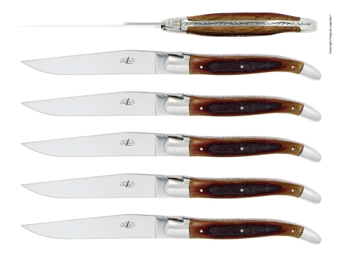 Seks knive, håndtag i Oak Barrel-træ, poleret, Tradition - Forge de Laguiole