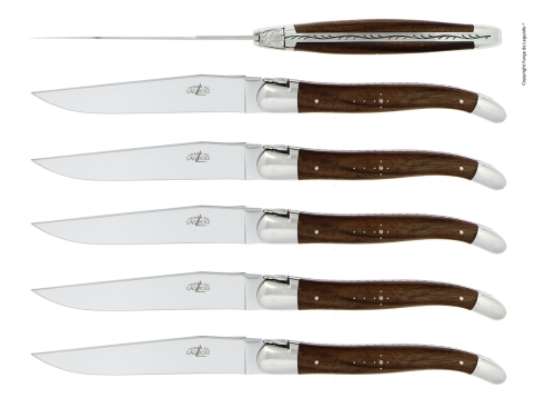 Seks knive, håndtag i valnød, poleret, Tradition - Forge de Laguiole