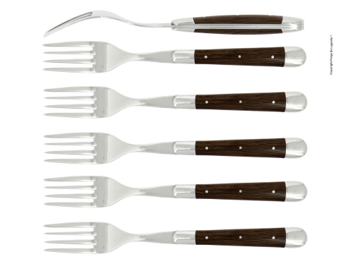 Seks gafler, skaft af forstenet eg, poleret, Tradition - Forge de Laguiole