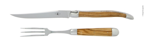 Udskærersæt 17 cm, håndtag af oliventræ, poleret, Tradition - Forge de Laguiole