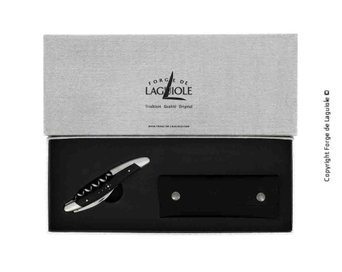 Sommelierkniv i ibenholt, damasceret med dekoration, Collection - Forge de Laguiole