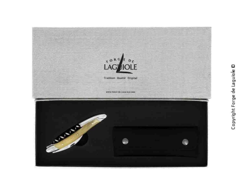 Sommelierkniv af lyst horn, damasceneret med dekoration, Collection - Forge de Laguiole