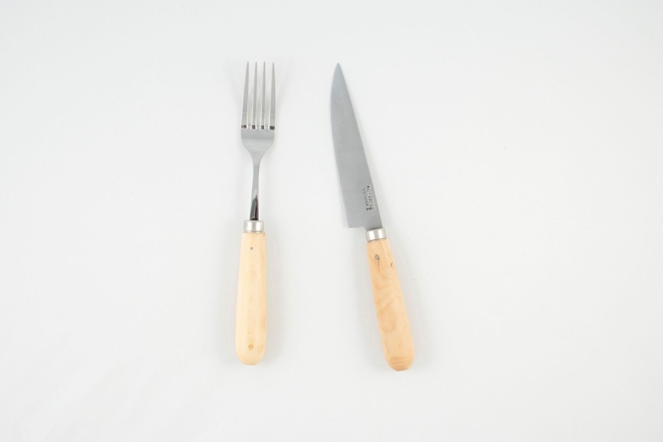 Kniv og gaffel i rustfrit stål og buksbom - Pallarès