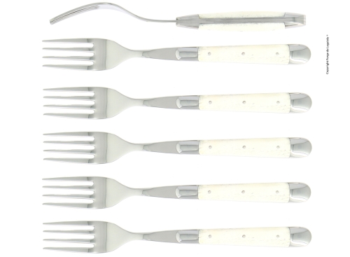 Seks gafler, skaft af ben, poleret, Tradition - Forge de Laguiole
