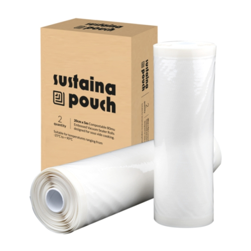 Komposterbare vakuumposer til sous vide på rulle, 20 cm x 5 m - SousVideTools