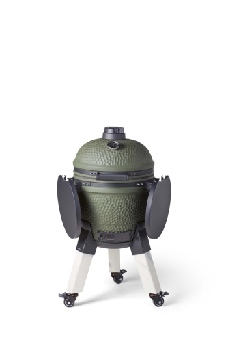 Kamado-grill inkl. benbeslag, aluminiumsben (marmorimitation) med hjul og sidebord - Moddern