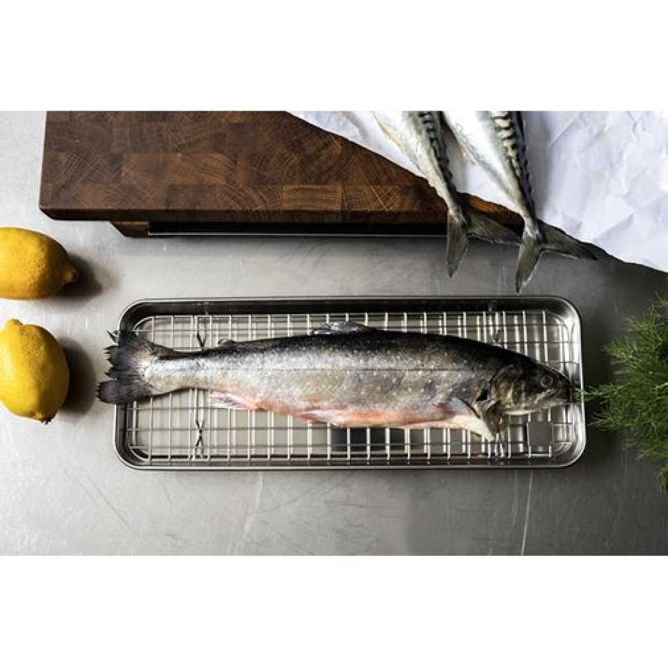 Gastroblech/bageplade med rist, 38x14 cm, rustfrit stål - Culimat