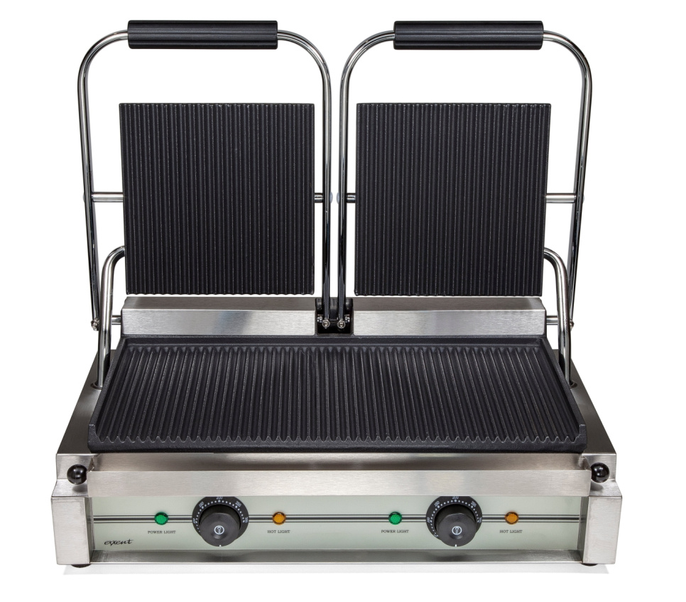 Dobbelt klemmegrill, ribbet - Exxent i gruppen Køkkenmaskiner / Varme & Koge / Klemme griller hos The Kitchen Lab (1071-32019)