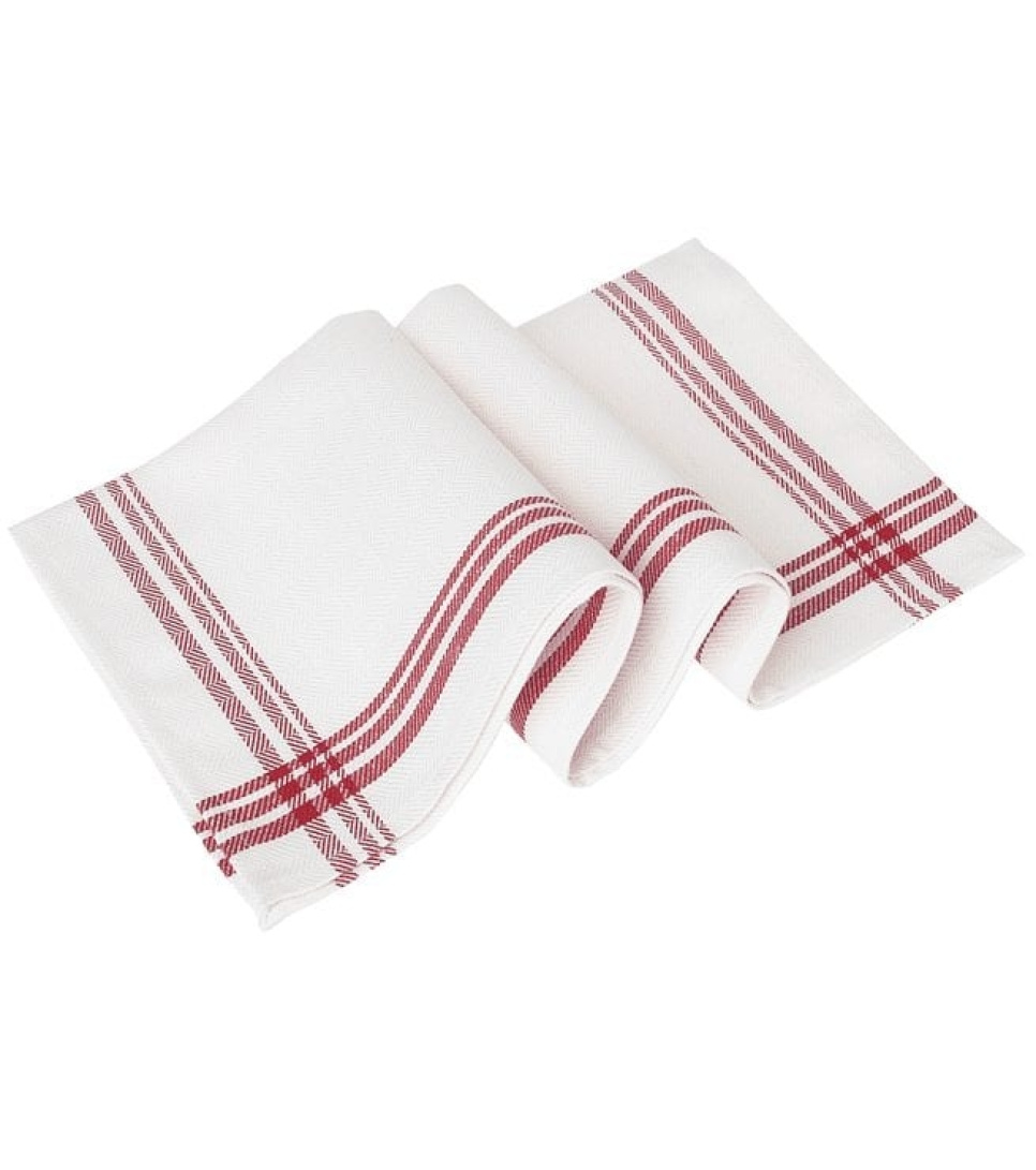 Kokkeforklæde, hvidt med røde striber, 50x70cm. 6 pakke. i gruppen Madlavning / Køkken tekstiler / Køkkenhåndklæder hos The Kitchen Lab (1092-10653)