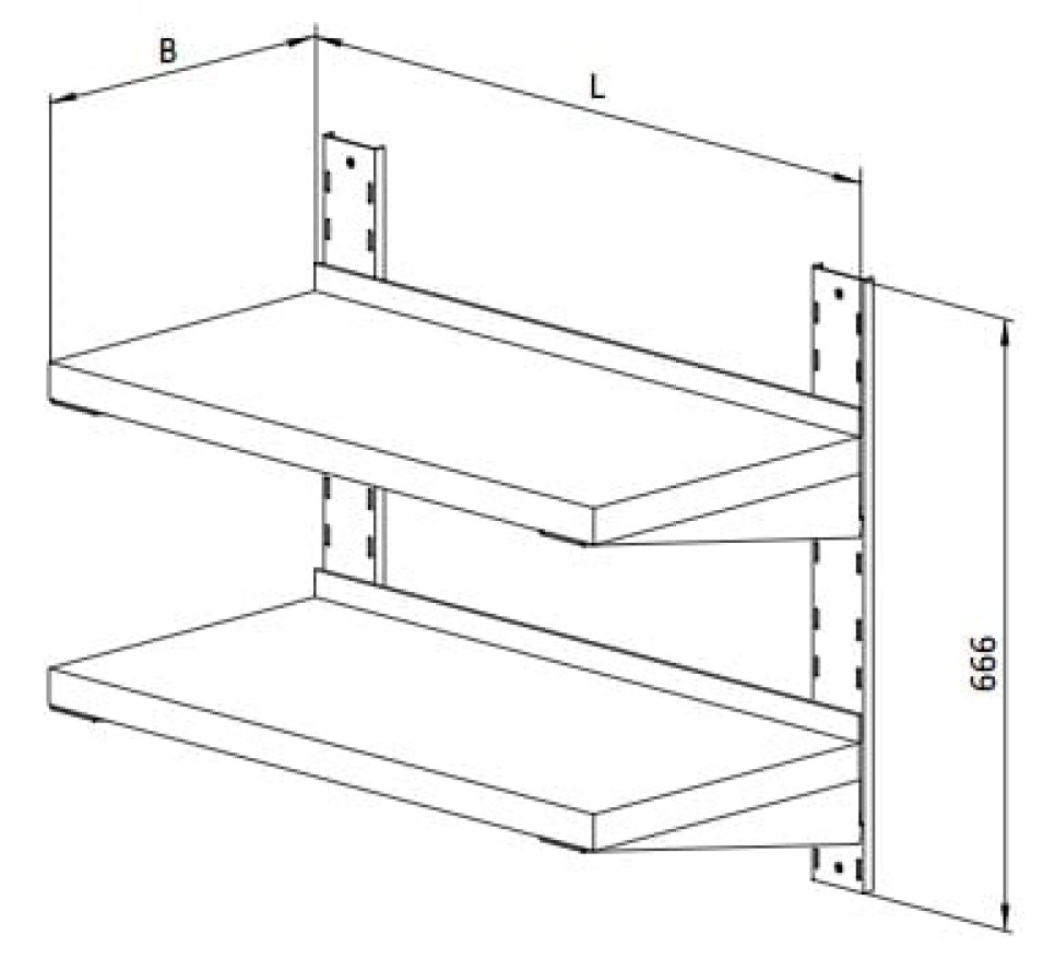 Væghylde i rustfrit stål, dobbelt
