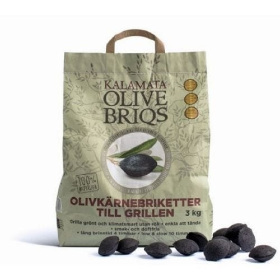 Olivenbrikker, kulbriketter, 3 kg - Kalamata i gruppen Grill, komfurer & ovne / Grillkul og briketter / Briketter hos The Kitchen Lab (1282-25186)