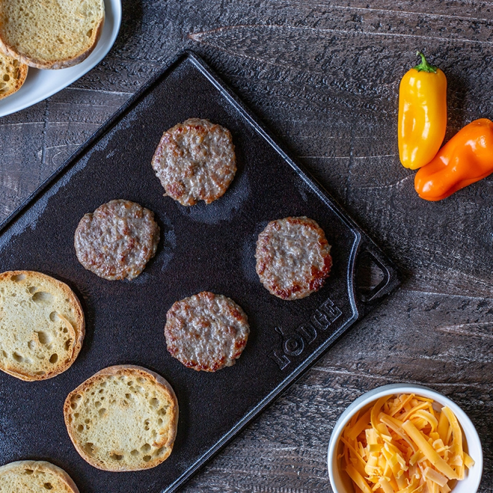 Grillplade/Steaktallerken, støbejern, vendbar, 43 x 24 cm - Lodge