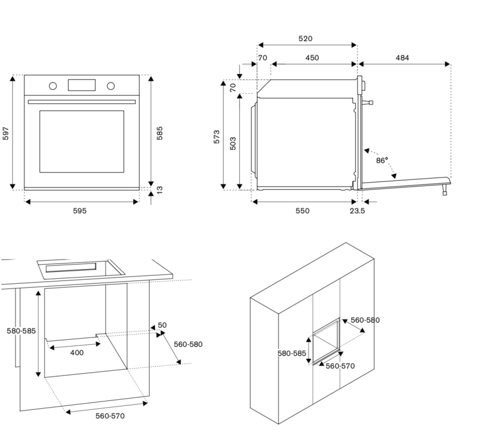 Indbygningsovn Modern, 60 cm, Carbonio - Bertazzoni