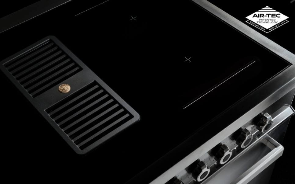 Fritstående komfur Professional, Integreret emfang, 90 cm, Rustfrit stål - Bertazzoni