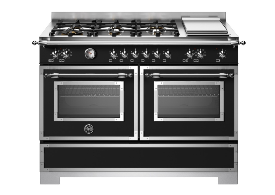 Gasspis Heritage, 120 cm, 6 brännare + stekbord, 2 ugnar, Mattsvart - Bertazzoni i gruppen Grill, komfurer & ovne / Komfurer / Gaskomfurer hos The Kitchen Lab (1403-34180)