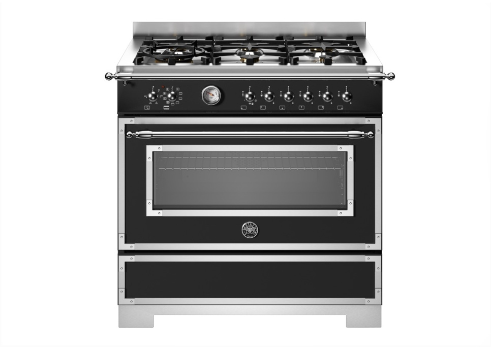 Gasspis Heritage, 90 cm, 6 brännare, 1 ugn, Mattsvart - Bertazzoni i gruppen Grill, komfurer & ovne / Komfurer / Gaskomfurer hos The Kitchen Lab (1403-34183)