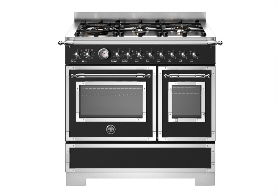 Gasspis Heritage, 90 cm, 6 brännare, 2 ugnar, Mattsvart - Bertazzoni i gruppen Grill, komfurer & ovne / Komfurer / Gaskomfurer hos The Kitchen Lab (1403-34186)
