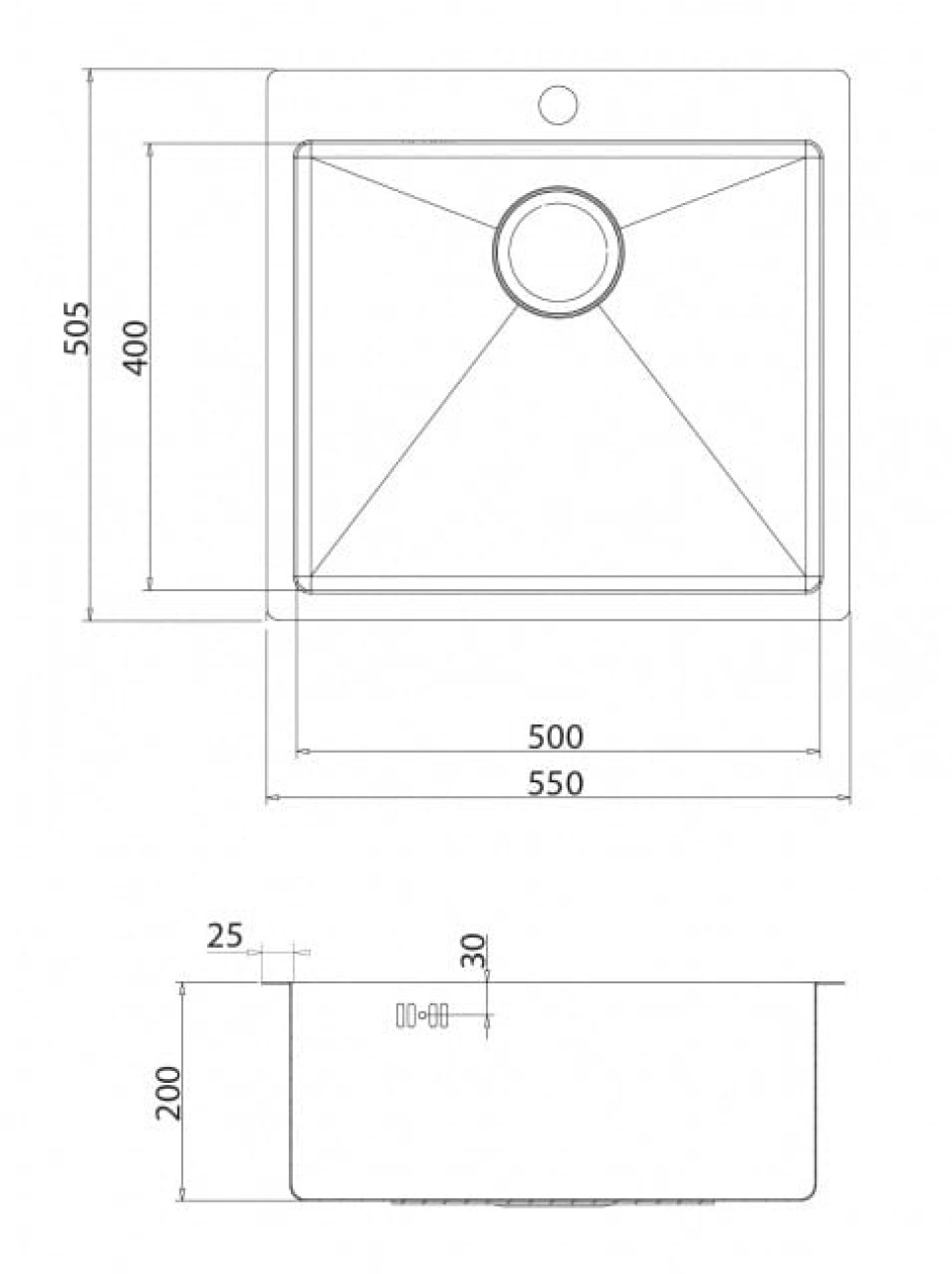 Rustfri vask 550 x 505 mm Rustfri vask 550 x 505 mm