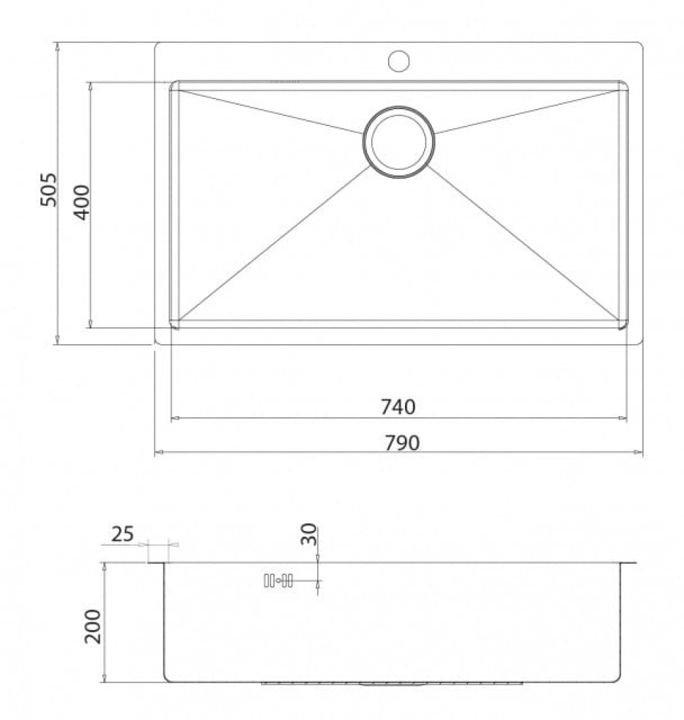 Rustfri vask 790 x 505 mm Rustfri vask 790 x 505 mm