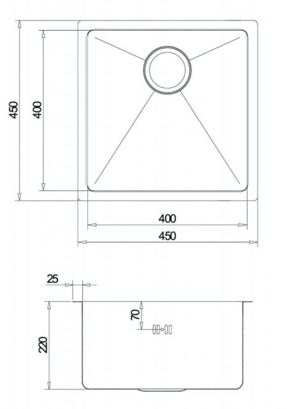 Rustfri vask 450 x 450 mm Rustfri vask 450 x 450 mm