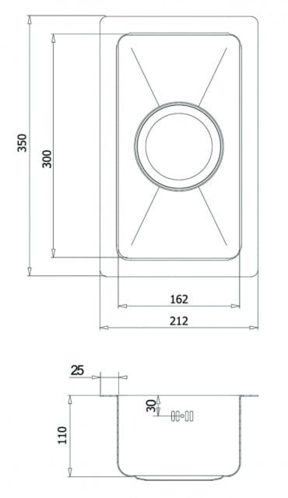 Rustfri vask 212 x 350 mm Rustfri vask 212 x 350 mm