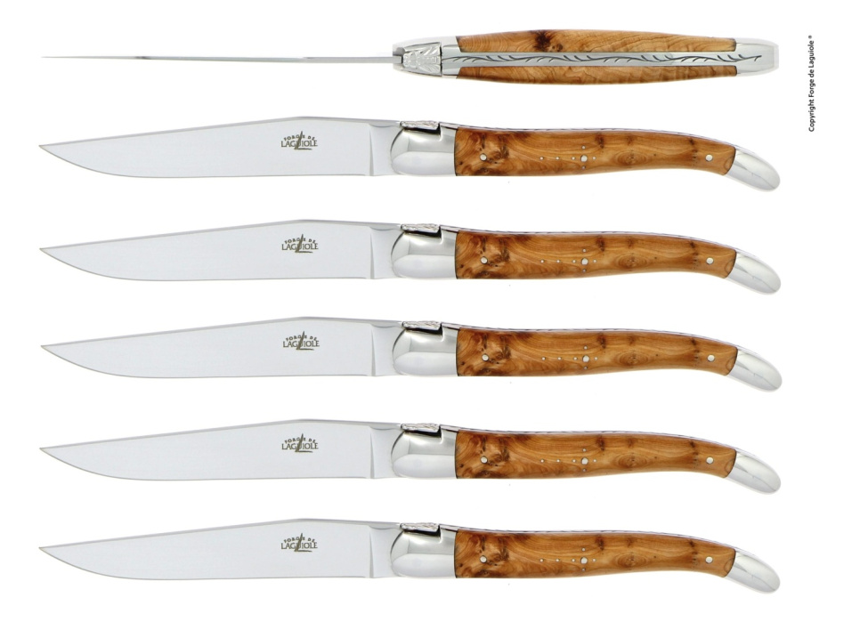 Sæt med 6 spiseknive, skaft af massivt træ - Forge de Laguiole i gruppen Borddækning / Bestik / Knivar hos The Kitchen Lab (1446-15870)