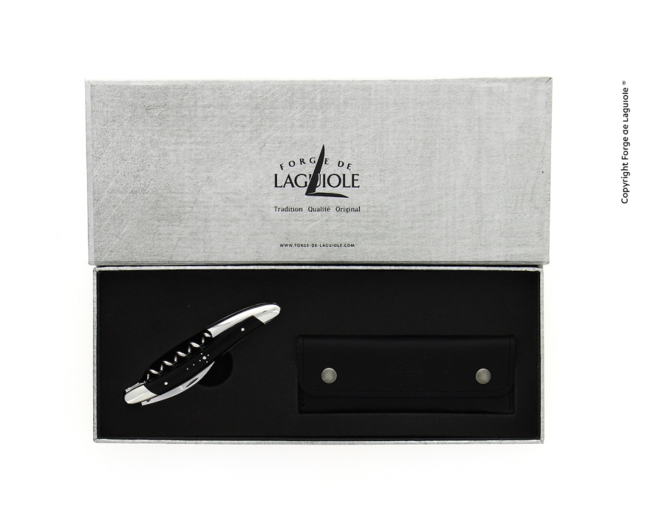 Sommelierkniv i mørkt horn, poleret, Tradition - Forge de Laguiole